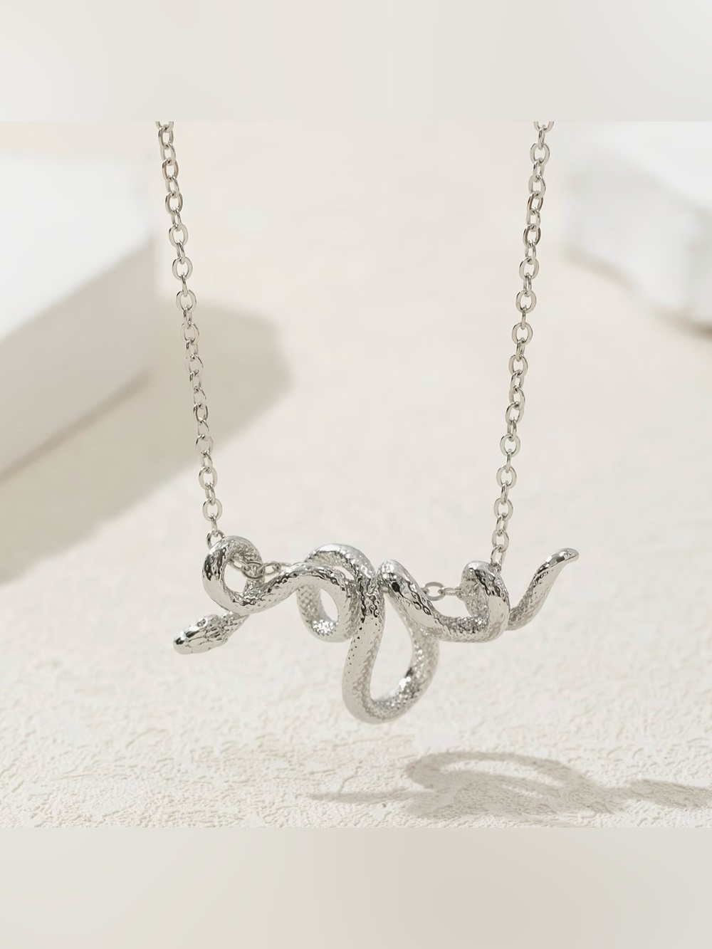 Twisted Snake Necklace Silver Tone Modern New